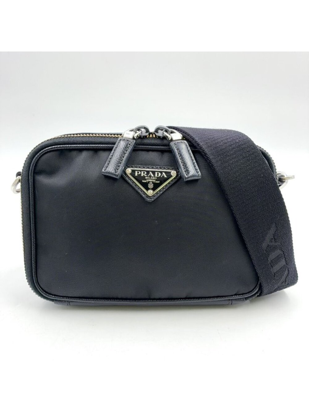 Prada Brick Re-Nylon Leather Nylon Black Shoulder Bag Silver